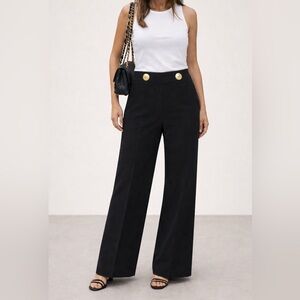 Zara Woman Black High Waisted Wide Leg Dress Pants Gold Button Detail NWT Sz S
